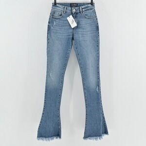 Retrofete Bailey Flare Jeans Womens 24 High Rise Distressed Denim Raw Hem Boho